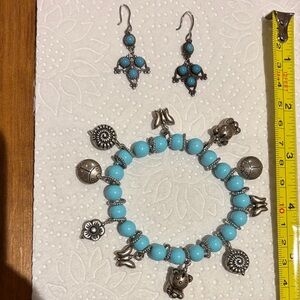 Turquoise and silver Charm Bracelet and Earrings - Unbranded